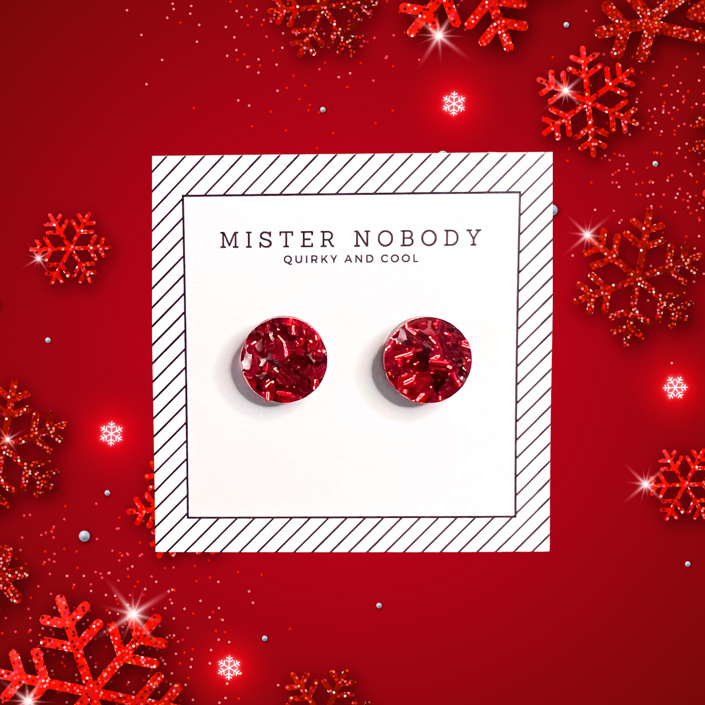 Red Round Glitter Studs