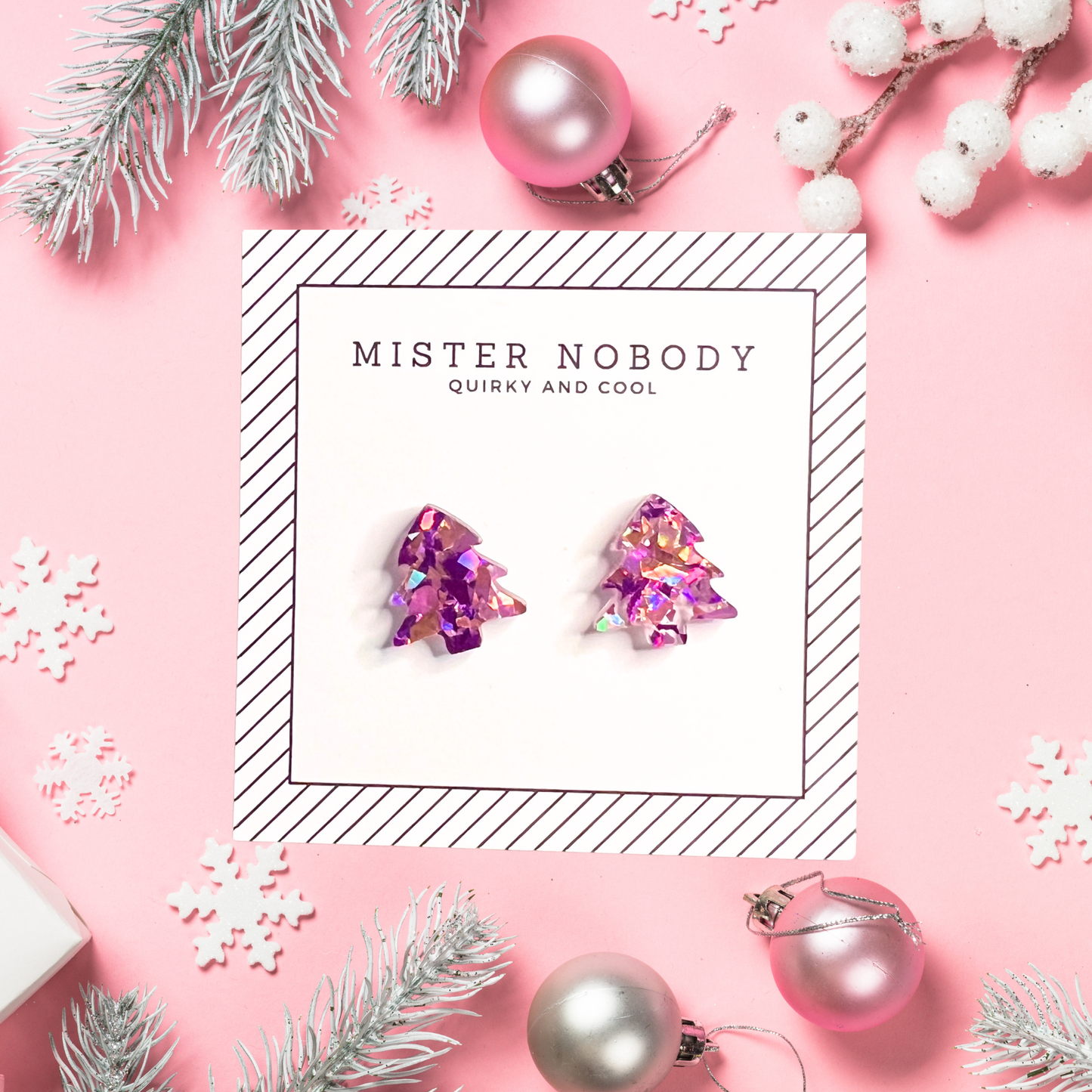 Pink and Purple Glitter Christmas Tree Studs
