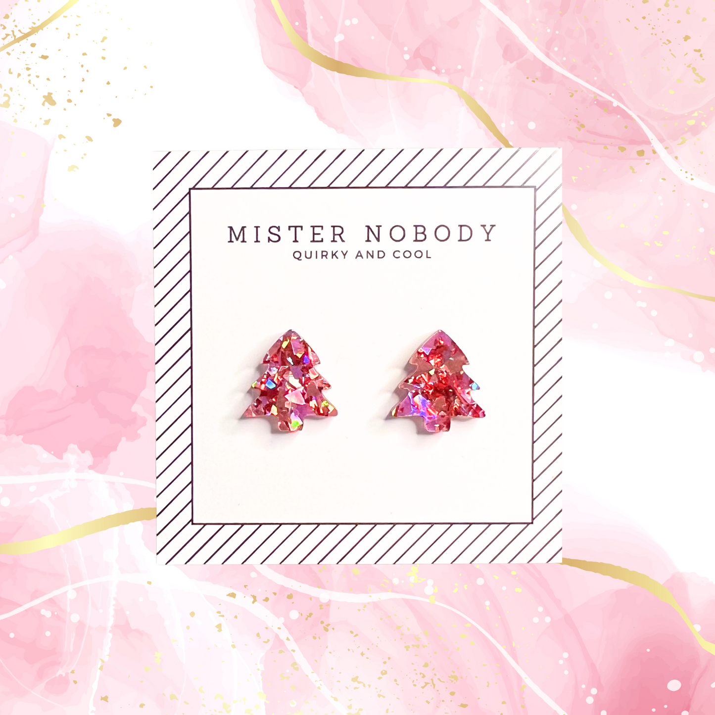 Red and Pink Christmas Tree Studs
