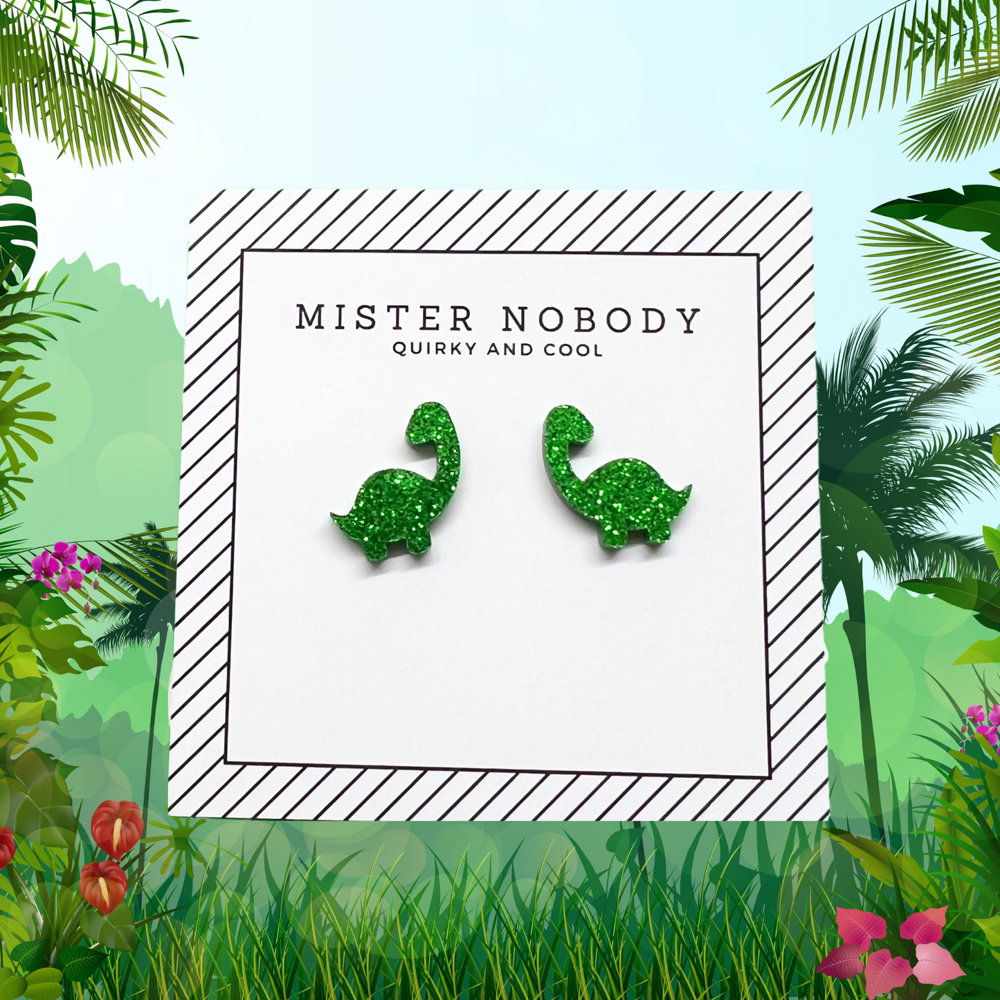 Green Glitter Dino Studs