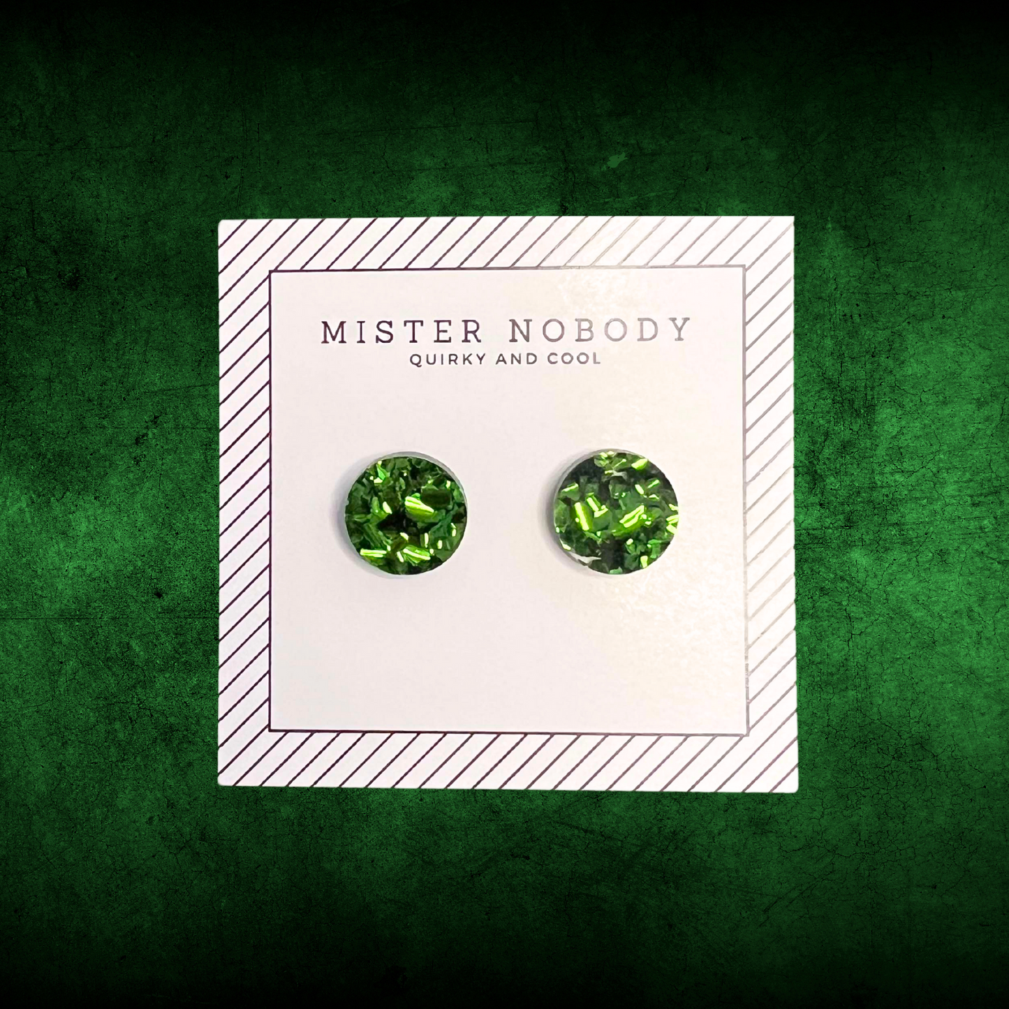 Green Round Glitter Studs