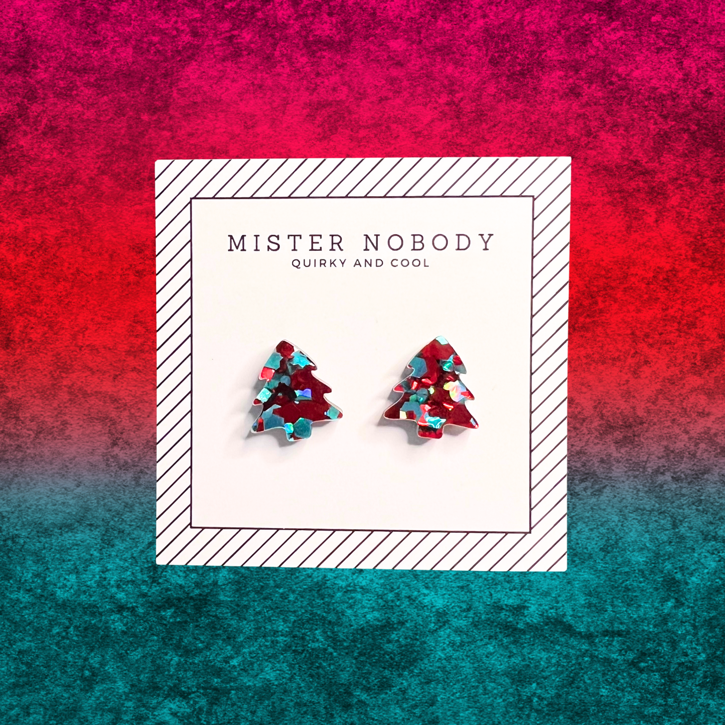 Red and Teal Glitter Christmas Tree Studs