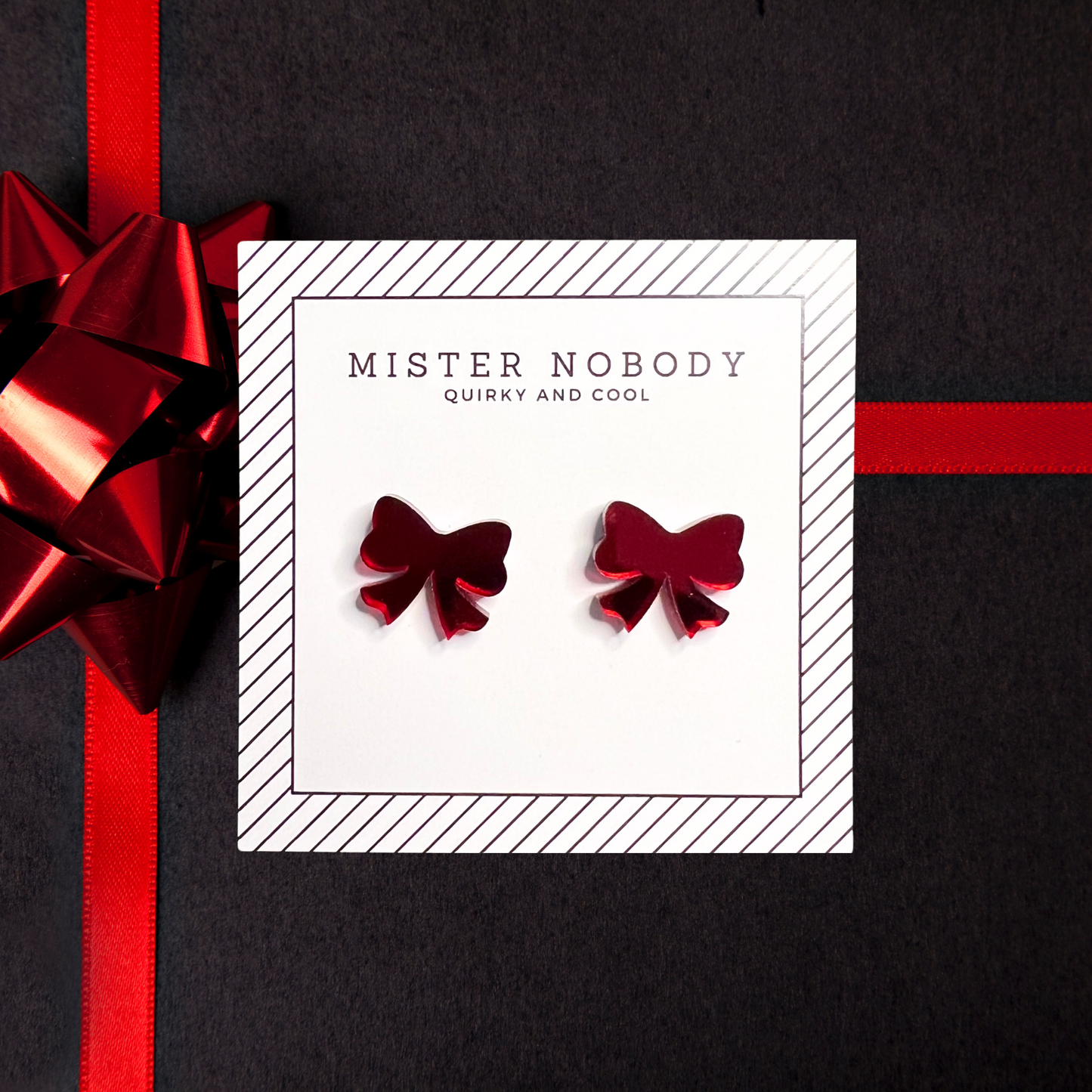 Cutesy Red Bow Mirror Studs