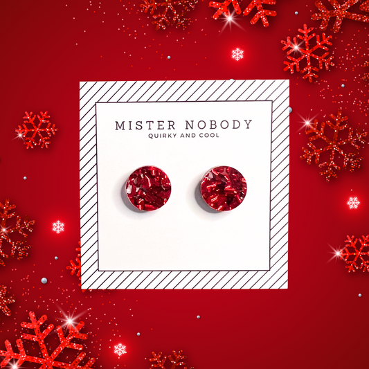 Red Round Glitter Studs