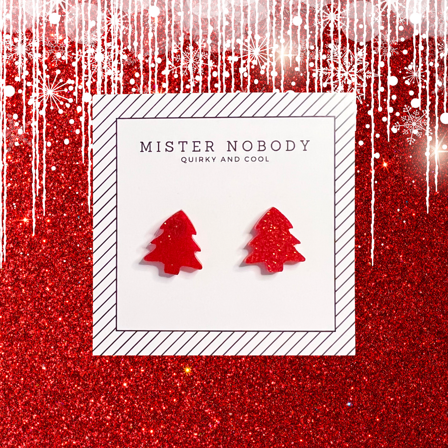 Red Glitter Christmas Tree Studs