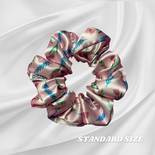 Pink Fields Standard Satin Scrunchie