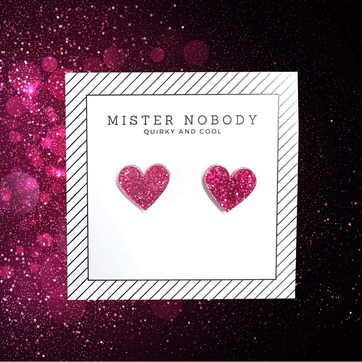 Pink Glitter Heart Studs
