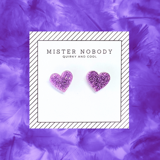 Purple Glitter Heart Studs