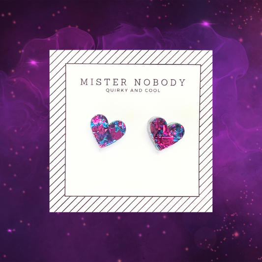 Purple Confetti Heart Studs