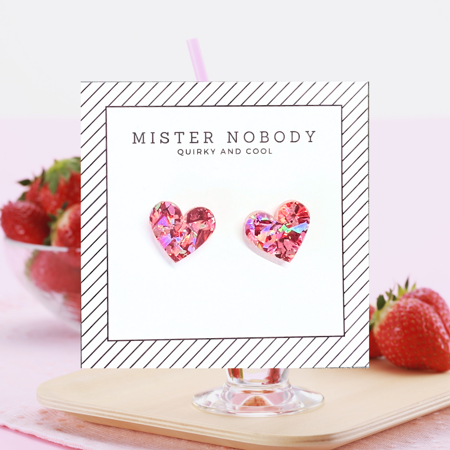 Pink Confetti Heart Studs