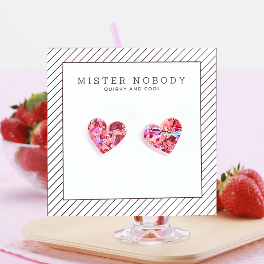 Pink Confetti Heart Studs