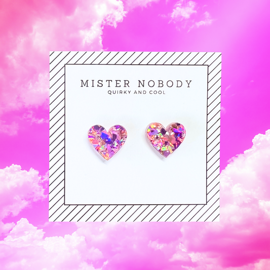 Pink and Purple Confetti Heart Studs