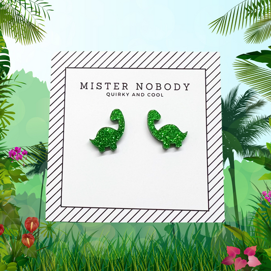 Green Glitter Dino Studs