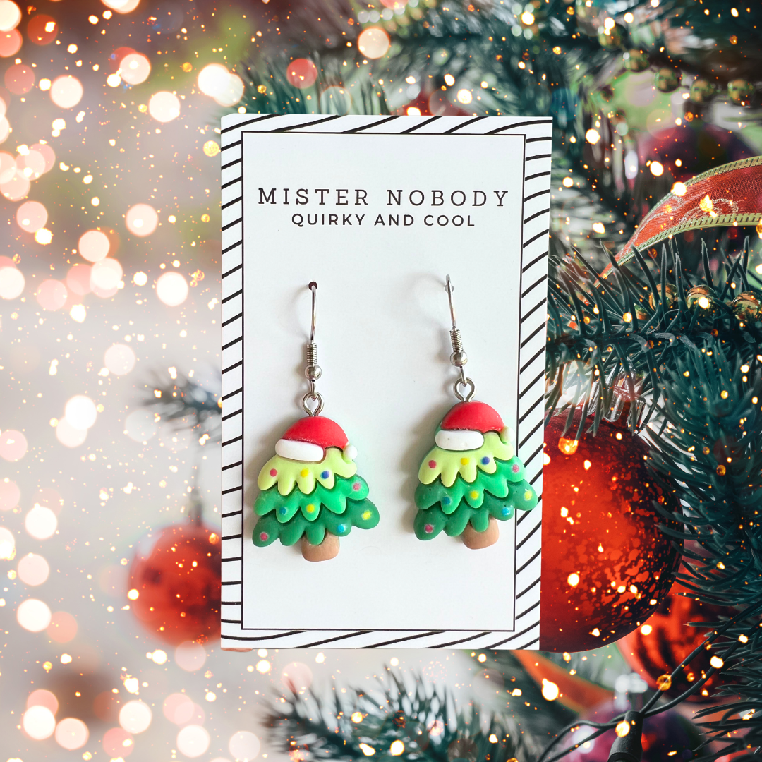 Christmas Tree with Christmas Hat Mini Dangle