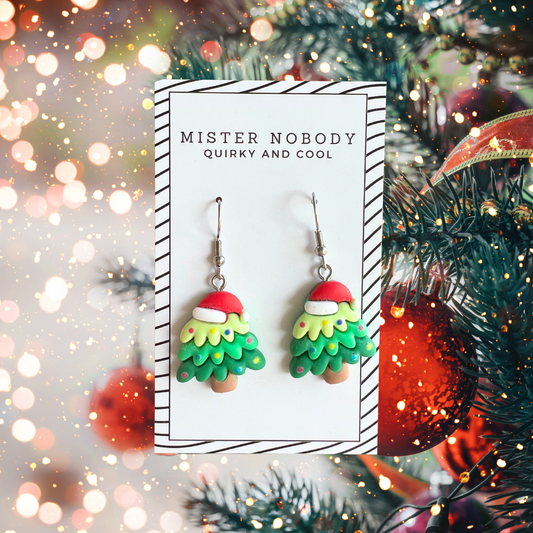 Christmas Tree with Christmas Hat Mini Dangle